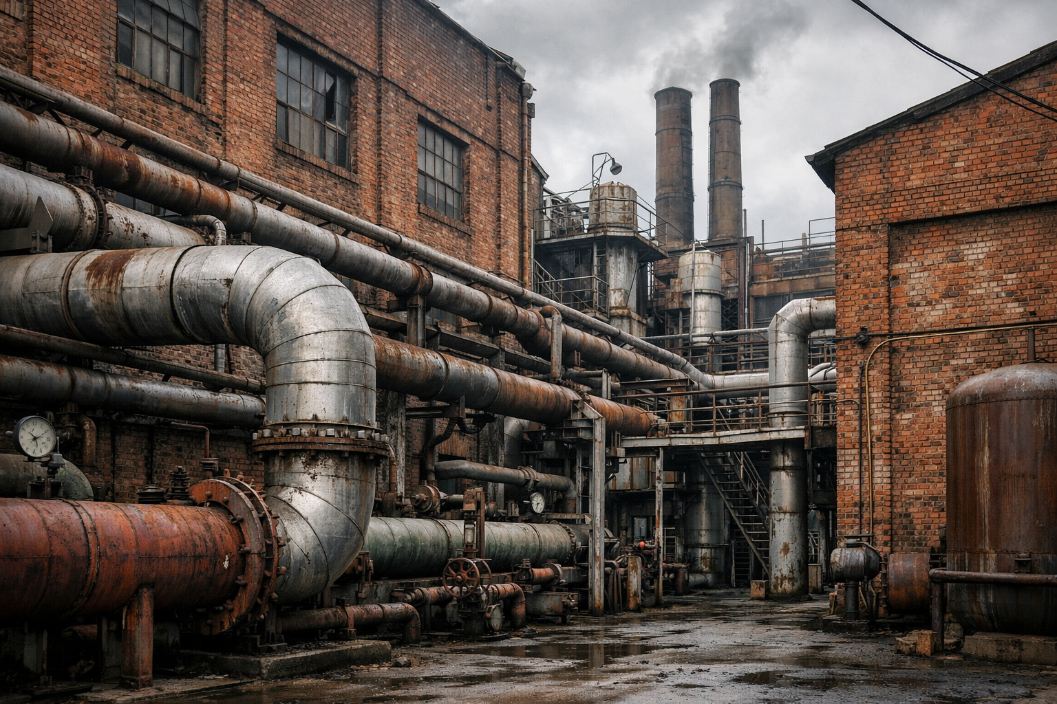 Industrial Facility with Brick Walls and Piping Industrial Facility with Brick Walls and Piping